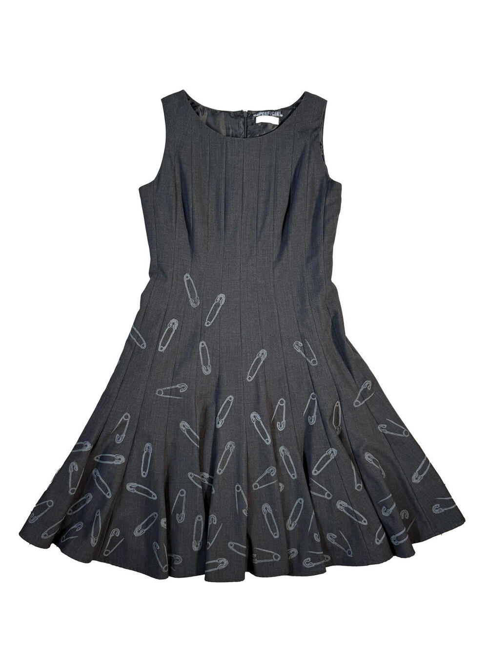 Safety Pin Print Upcycled Skater Dress Charcoal Size 8